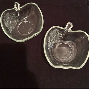 Two  5” Apple dishes leaves etched on. KIG Indonesia.